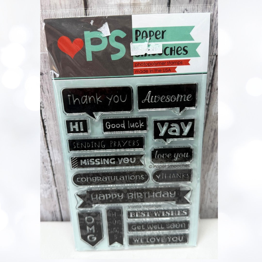 Paper Smooches VANILLA VERBIAGE Greetings Sentiments Rubber Stamps