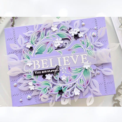 Pinkfresh Studio REASON TO SMILE WREATH 6x8 Rubber Stamps Dies Stencils