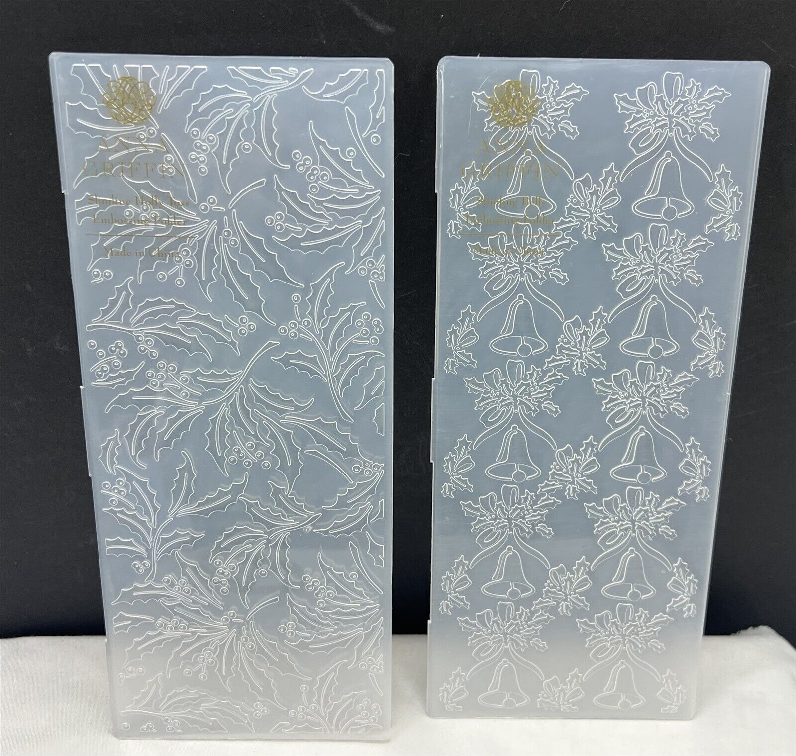 Anna Griffin CHRISTMAS SLIMLINE Embossing Folders Holly Bells Lot of 2 Rare