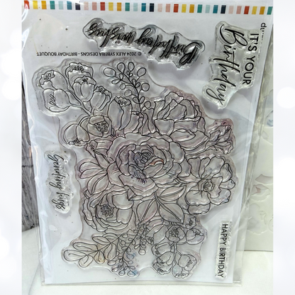 Alex Syberia BIRTHDAY BOUQUET Flowers Floral Rubber Stamps Dies Stencils