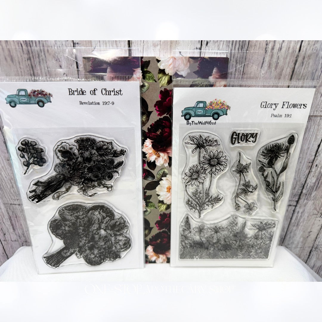 By the Well 4 God GLORY FLOWERS Floral Bible Journaling Rubber Stamps Set