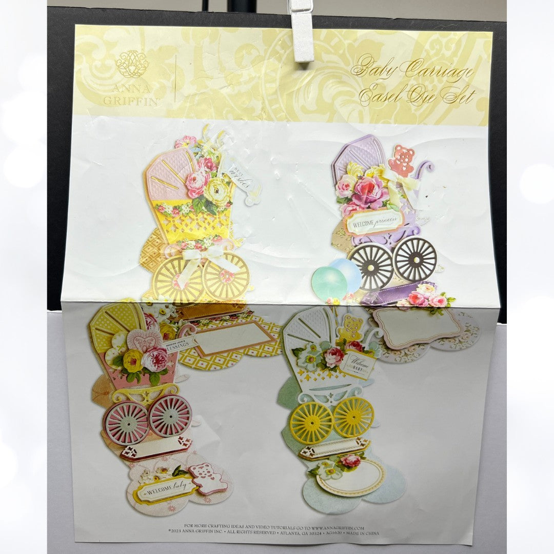 Anna Griffin BABY CARRIAGE Easel Shower Boy Girl Dies Set Rare