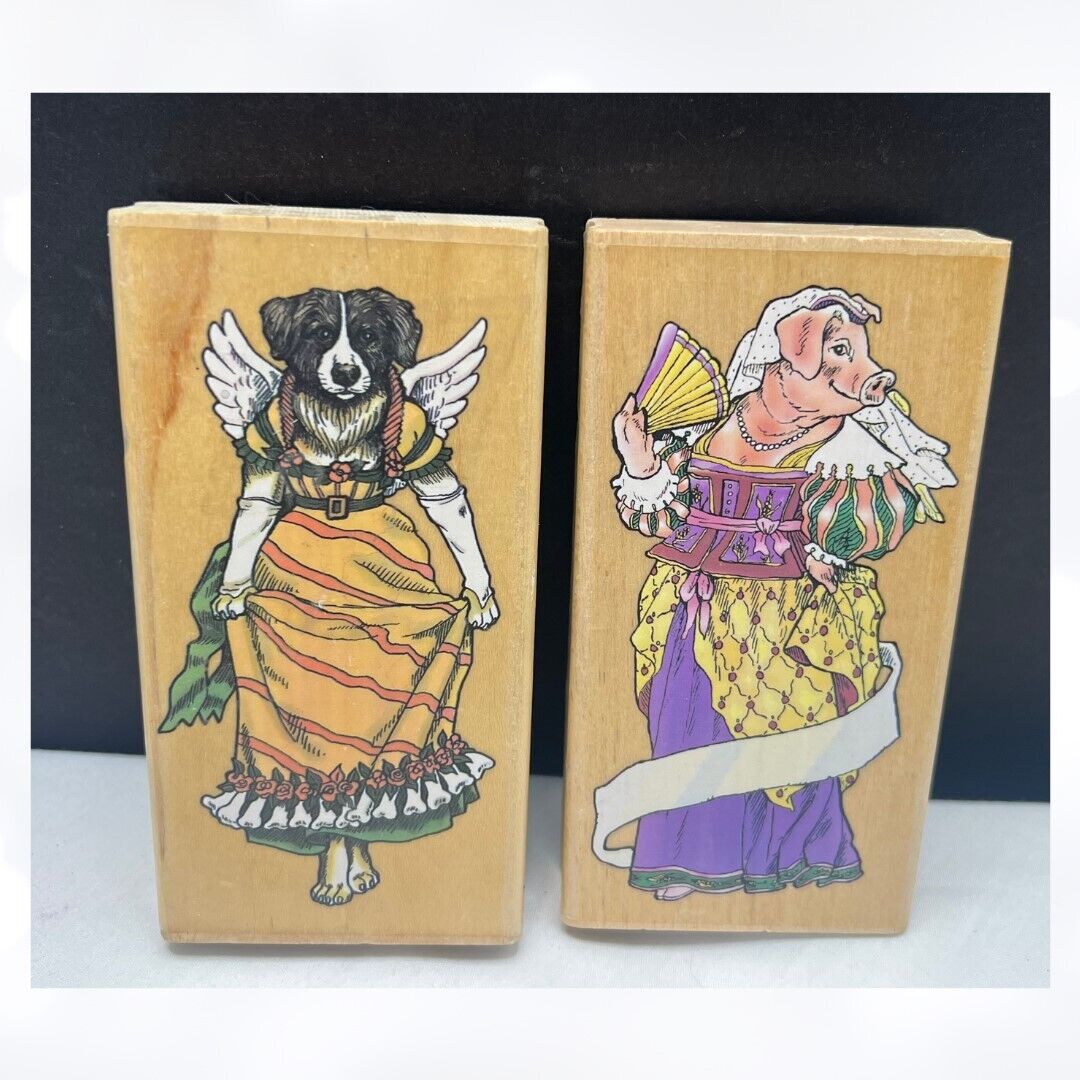 PSX Joanne West ANGEL PIG & DOG Animals Rubber Stamps Lot of 2