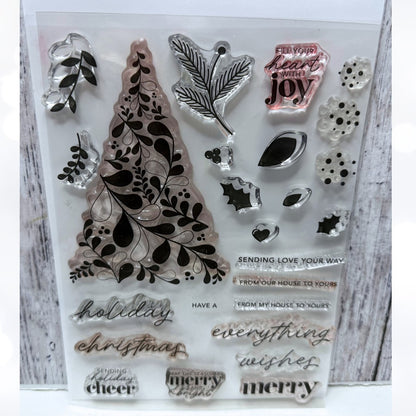 Scrapbook & Cards Today JOLLY HOLIDAY Christmas Tree Rubber Stamps Dies Card Kit