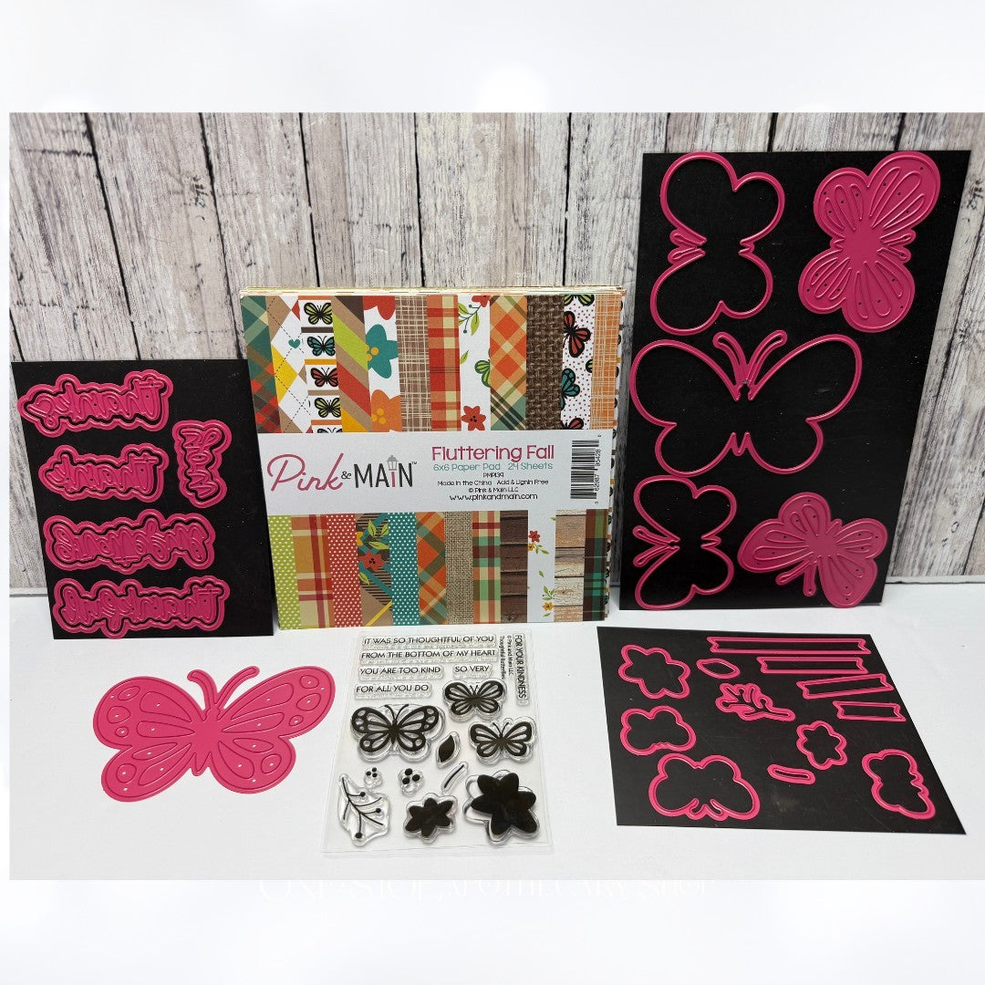 Pink & Main THOUGHTFUL BUTTERFLIES Butterfly Rubber Stamps Dies Paper Kit