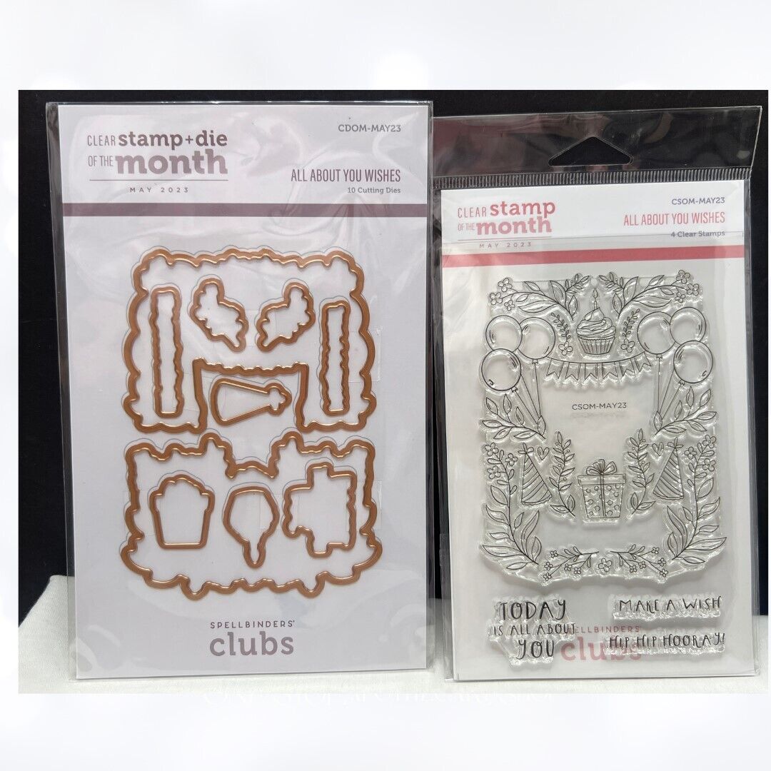 Spellbinders ALL ABOUT YOU WISHES Birthday Clear Rubber Stamp & Die Month May 23