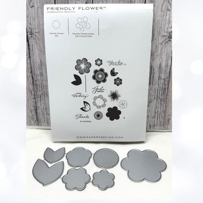 Papertrey Ink FRIENDLY FLOWERS Floral Rubber Stamps Dies