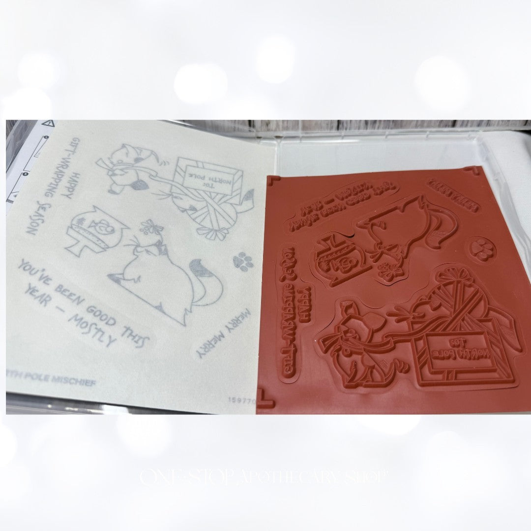 Stampin Up NORTH POLE MISCHEIF Dogs Christmas Cats Rubber Stamps