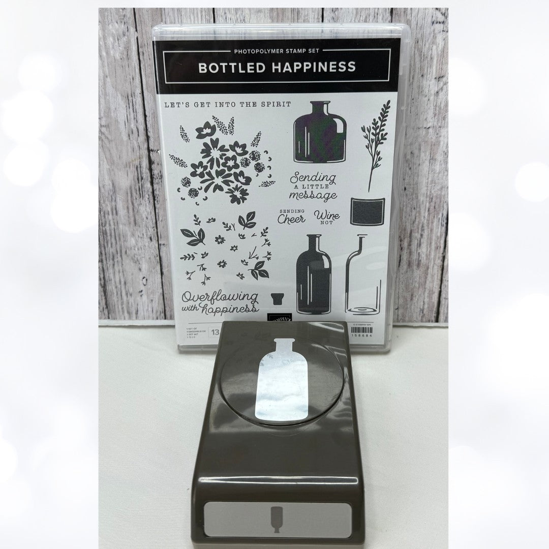 Stampin Up BOTTLED HAPPINESS Wine Bottle Vintage Rubber Stamps Punch