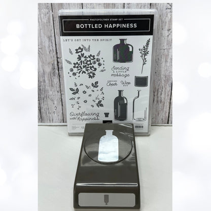Stampin Up BOTTLED HAPPINESS Wine Bottle Vintage Rubber Stamps Punch