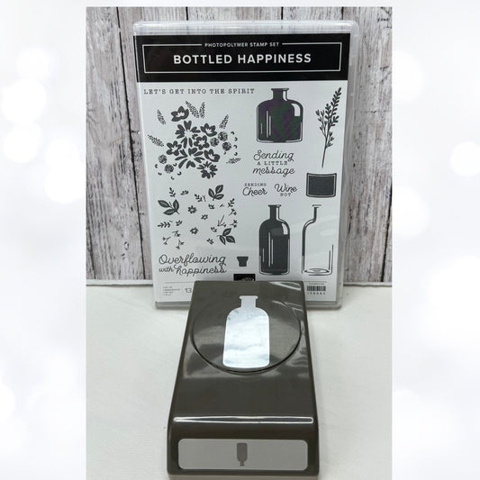 Stampin Up BOTTLED HAPPINESS Wine Bottle Vintage Rubber Stamps Punch
