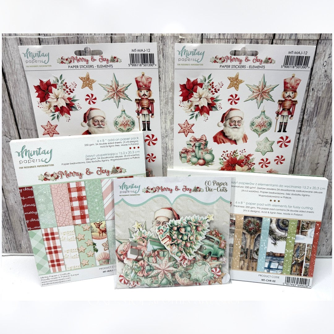 Mintay MERRY & JOY Christmas x8 Paper Cardstock Stickers Die Cuts Kit
