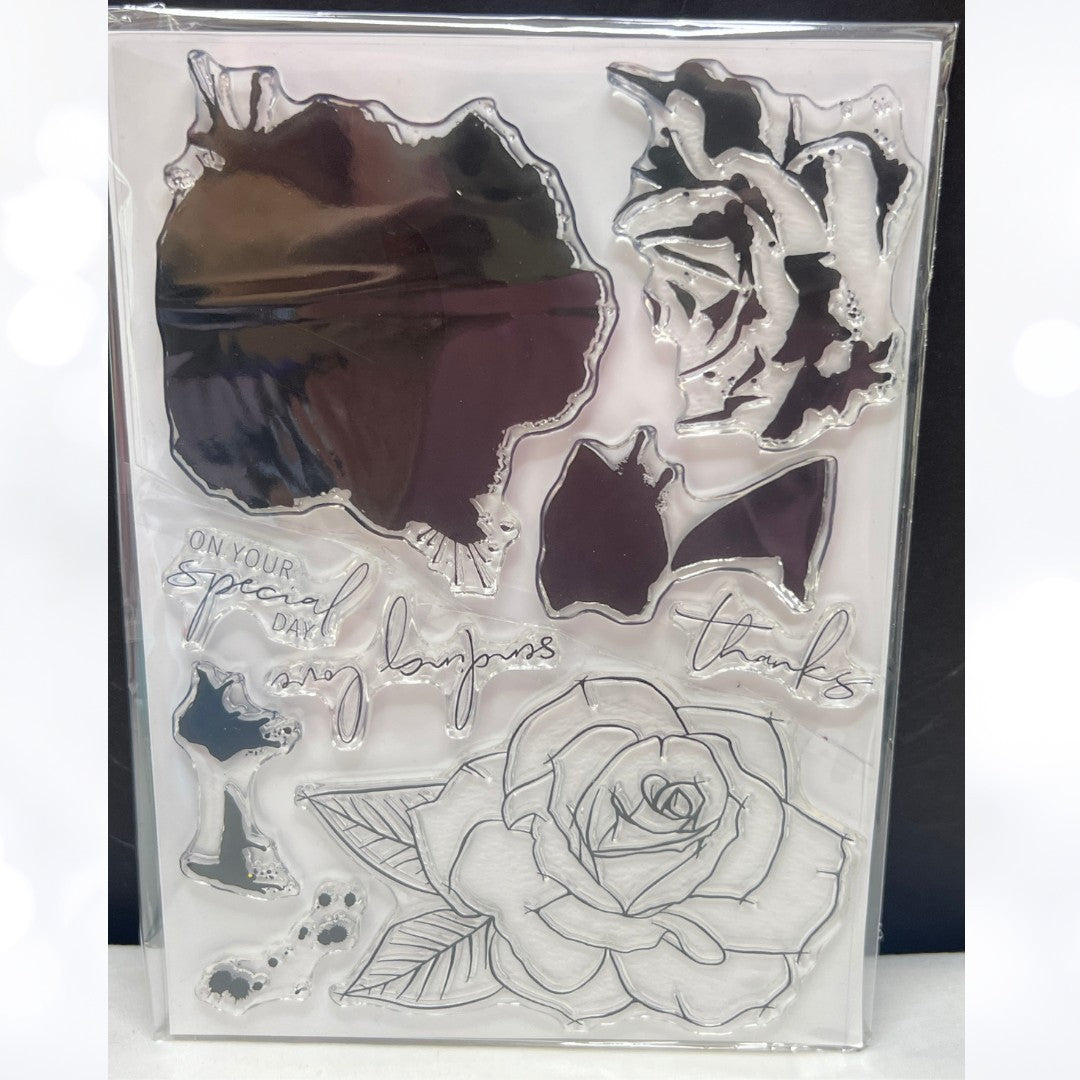 Concord & 9th PAINTED ROSE Flowers 6x8 Rubber Stamps
