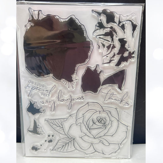 Concord & 9th PAINTED ROSE Flowers 6x8 Rubber Stamps
