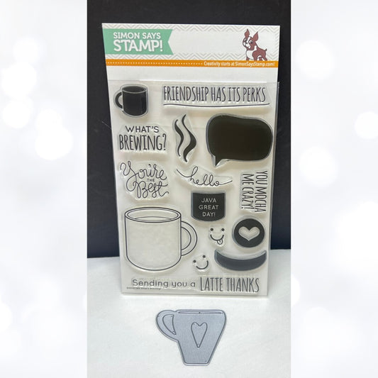 Simon Says Stamp WHAT'S BREWING Coffee Latte Rubber Stamps Die