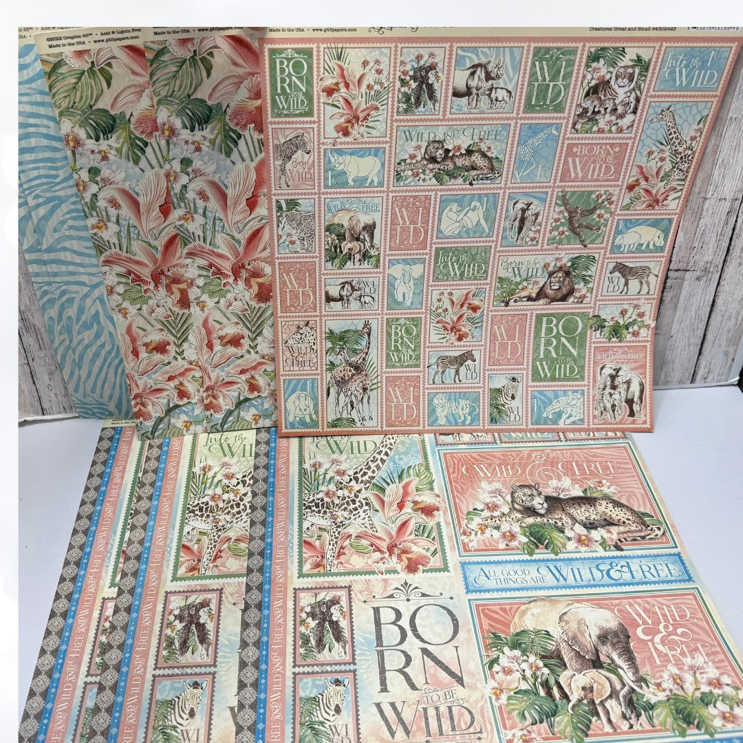 Graphic 45 WILD & FREE Safari Jungle 12x12 Papers Stickers Kit