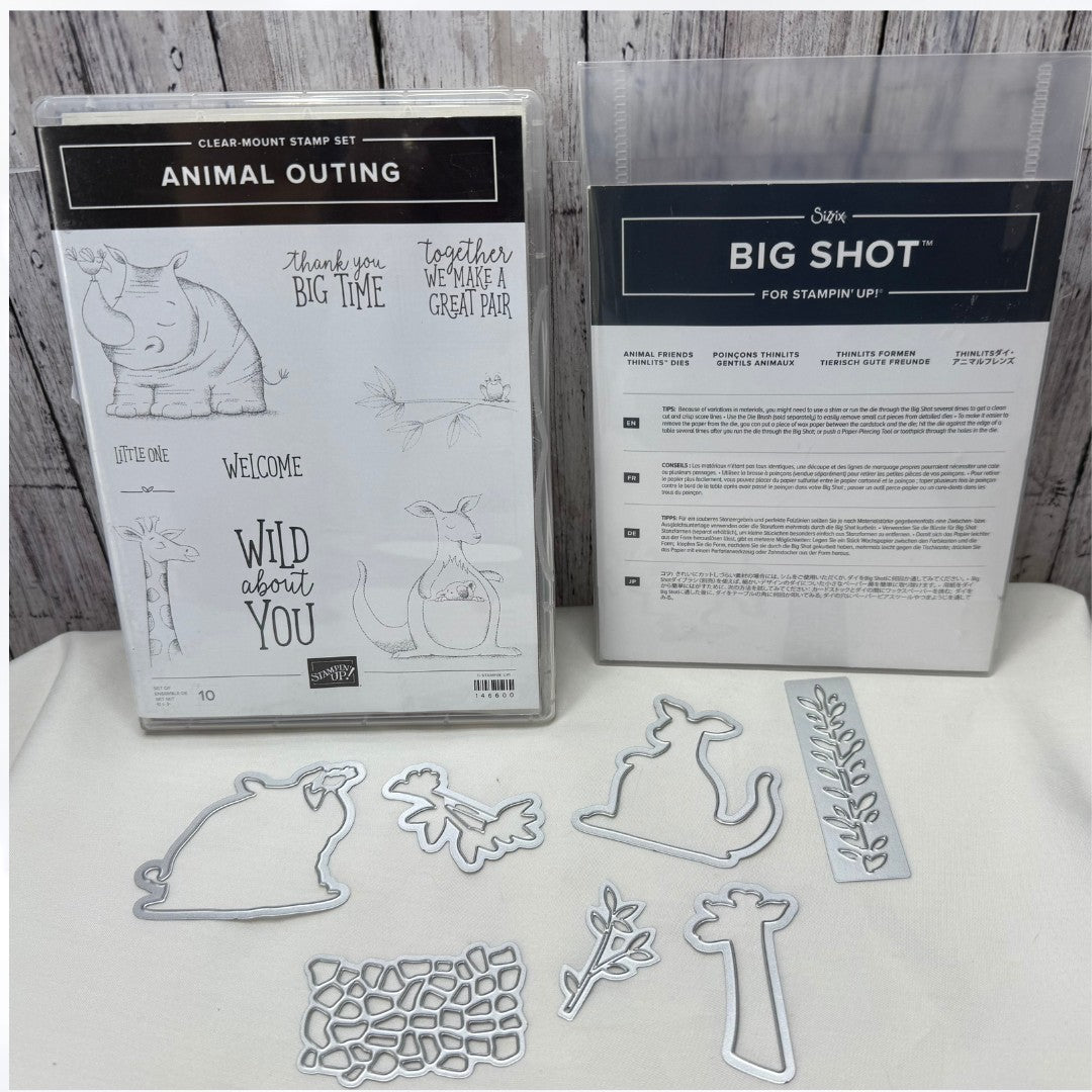 Stampin Up ANIMAL OUTING Friends Zoo Rubber Stamps Thinlits Dies