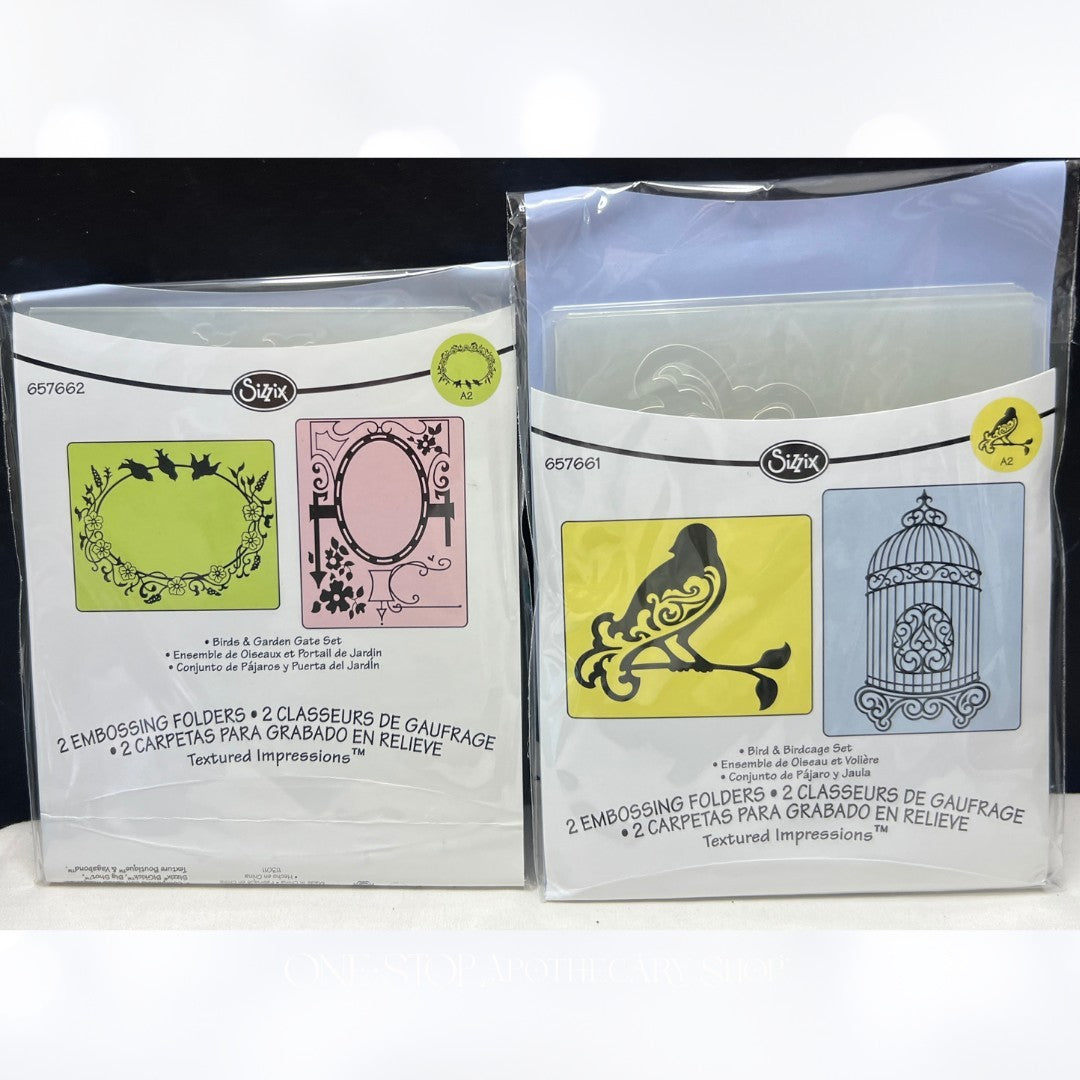 Sizzix BIRDS & GARDEN GATE Birdcage Embossing Folders