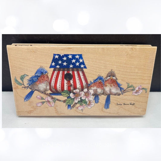 Carolyn Shores Wright AMERICAN HOME Bluebirds Birds 4th of July Rubber Stamp