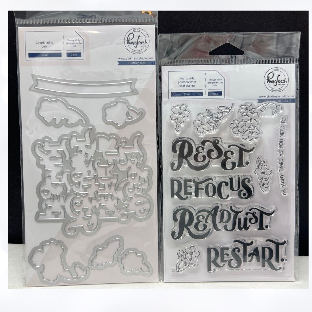 Pinkfresh Studio RESET Words Sayings Rubber Stamps Dies