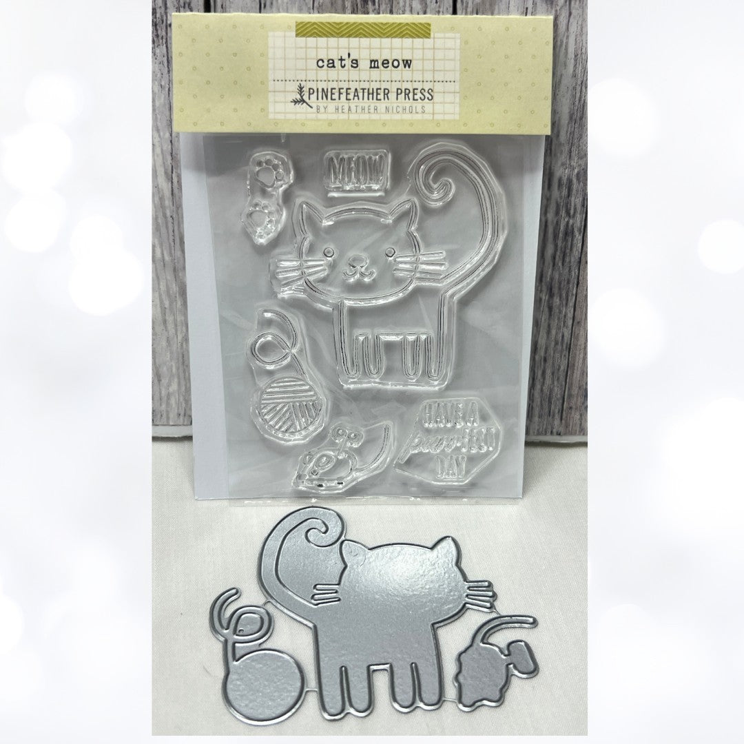 Papertrey Ink CAT'S MEOW Kitten Kitty Mouse Rubber Stamps Dies