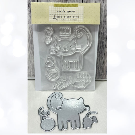 Papertrey Ink CAT'S MEOW Kitten Kitty Mouse Rubber Stamps Dies