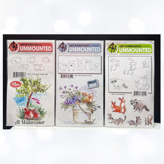 Art Impressions FURRY FRIENDS Animals Critters Rubber Stamps Lot of 3
