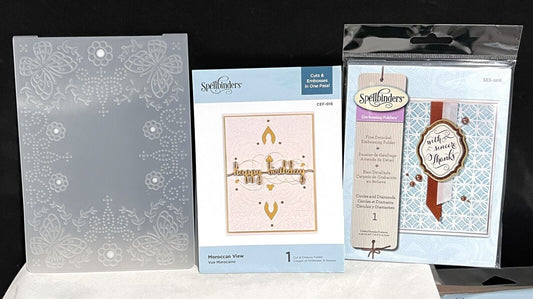 Spellbinders EMBOSSING FOLDERS Moroccan Butterfly Diamonds Textures Lot of 3