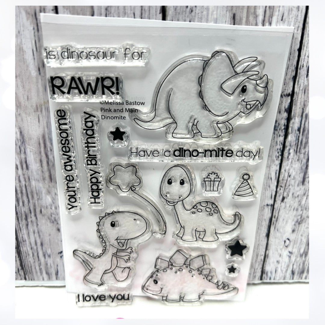 Pink & Main DINOMITE Dino Dinosaurs Rubber Stamps Dies