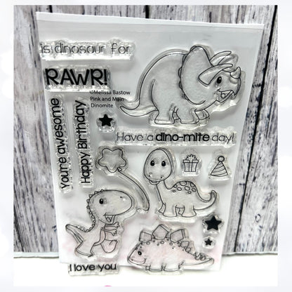 Pink & Main DINOMITE Dino Dinosaurs Rubber Stamps Dies