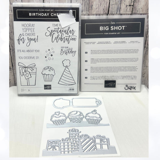 Stampin Up BIRTHDAY CHEER Detailed Party Rubber Stamps Edgelits Dies