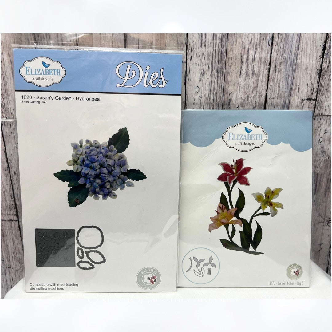 Elizabeth Craft SUSANS GARDEN Hydrangea Garden Notes Lily 2 Flowers Dies