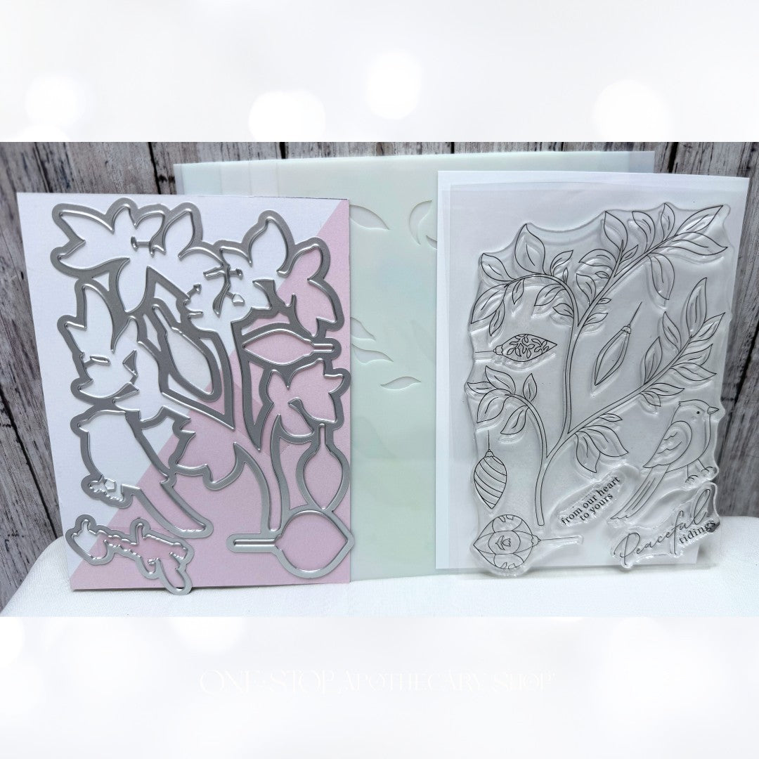 Pinkfresh Studio PEACEFUL PERCH Christmas Class Rubber Stamps Stencils Dies Kit