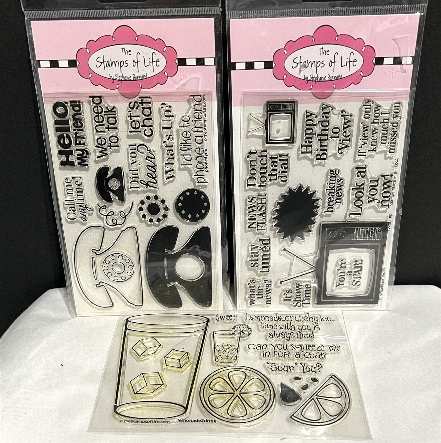 Stamps of Life TV Television Phone Telephone Lemonade Rubber Stamps Lot of 3