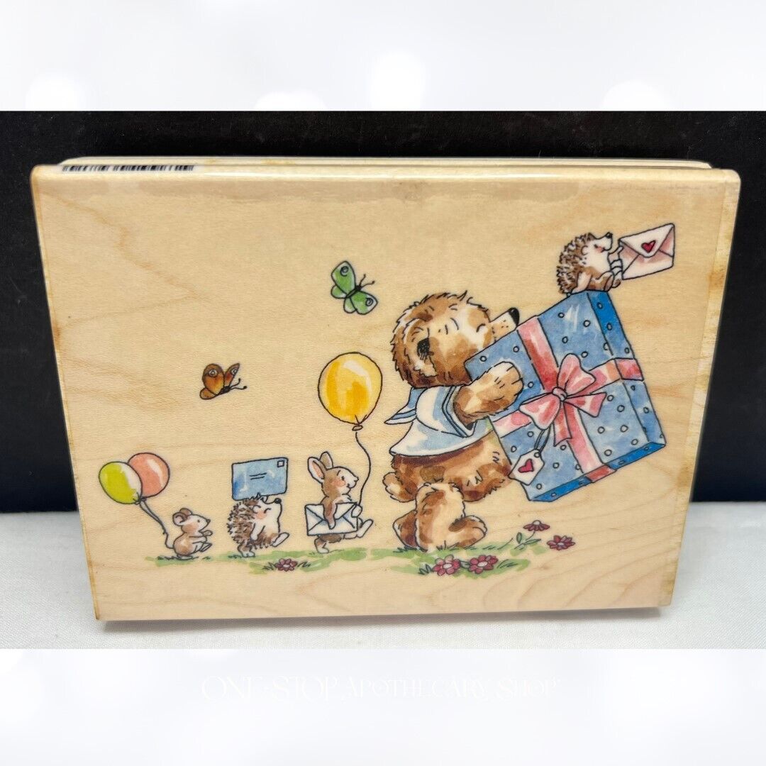 Penny Black TEAM TEDDY Bear Birthday Margaret Sherry Wood Rubber Stamp