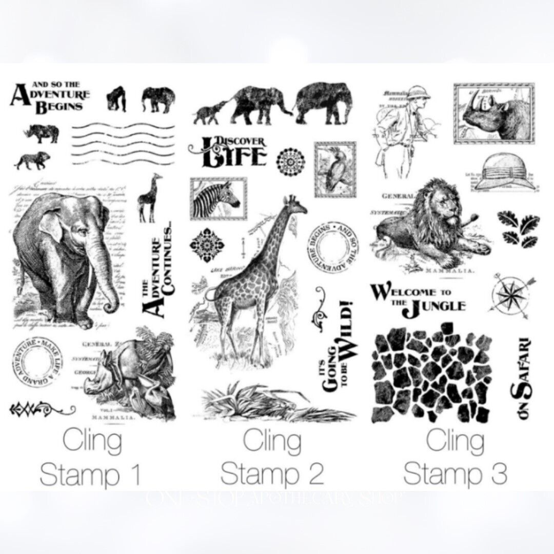 Graphic 45 SAFARI ADVENTURE Zoo Animals Africa Rubber Stamps Sets 1 , 2, 3 AS IS