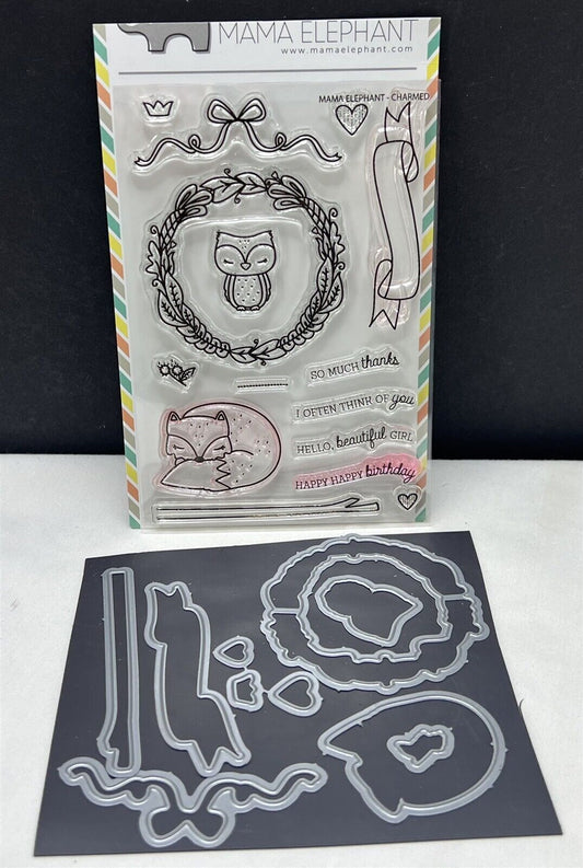 Mama Elephant CHARMED Fox Owl Animals Rubber Stamps Dies Set