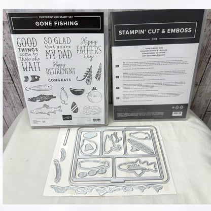 Stampin Up GONE FISHING Fish Fathers Day Dad Rubber Stamps Dies