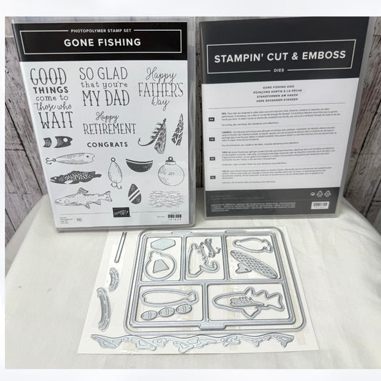 Stampin Up GONE FISHING Fish Fathers Day Dad Rubber Stamps Dies