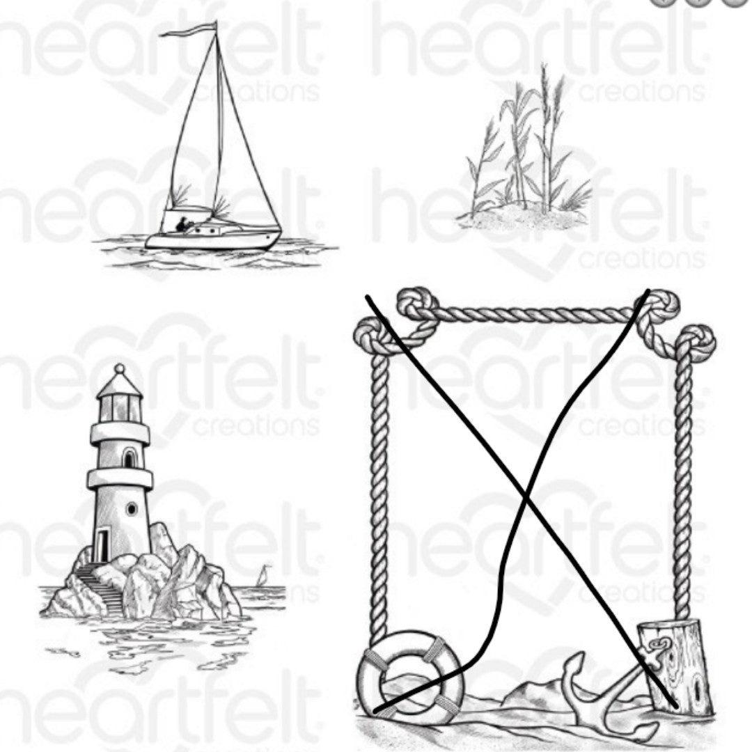 Heartfelt Creations A DAY AT SEA Lighthouse Nautical Rubber Stamps Dies AS IS**