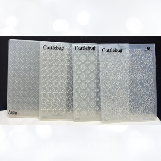 Sizzix Cuttlebug TEXTURES Wallpaper Argyle Embossing Folders Lot of 4