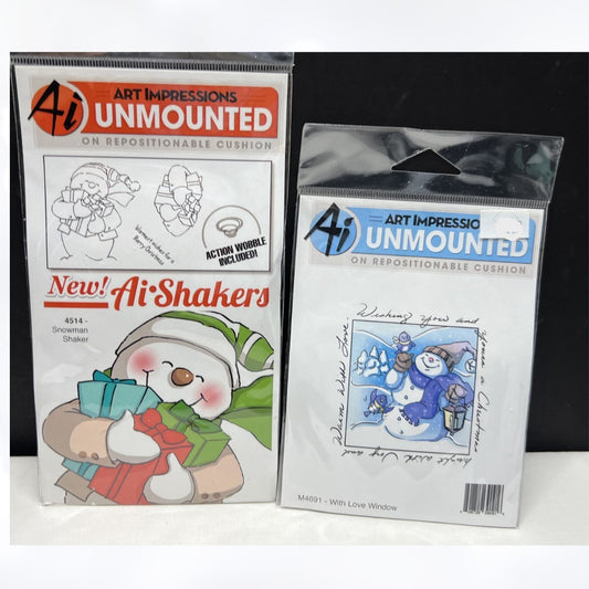 Art Impressions SNOWMAN SHAKER Window Christmas Rubber Stamps