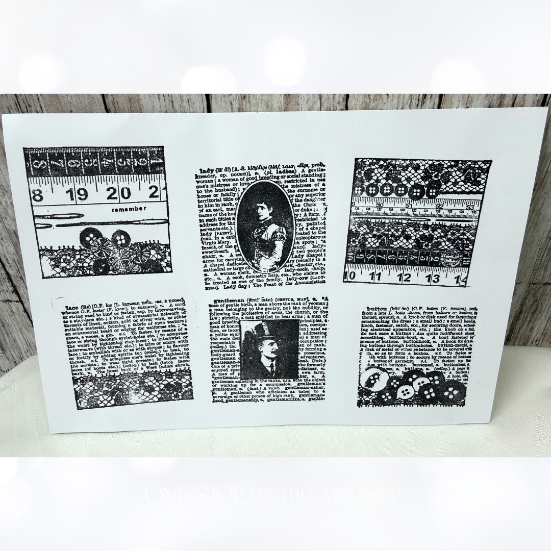Vintage SEWING Portrait Lace Art Journal Rubber Stamp Cube