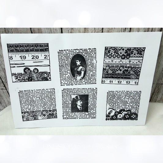 Vintage SEWING Portrait Lace Art Journal Rubber Stamp Cube