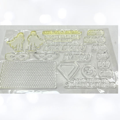 Papertrey Ink SUPERHERO Mom Dad Mothers Fathers Day Rubber Stamps Dies