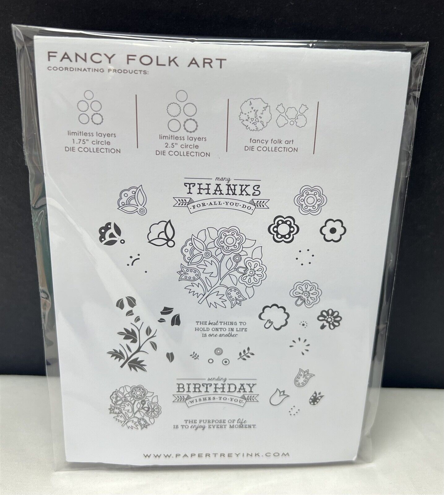 Papertrey Ink FANCY FOLK ART Floral Flowers Rubber Stamps Set