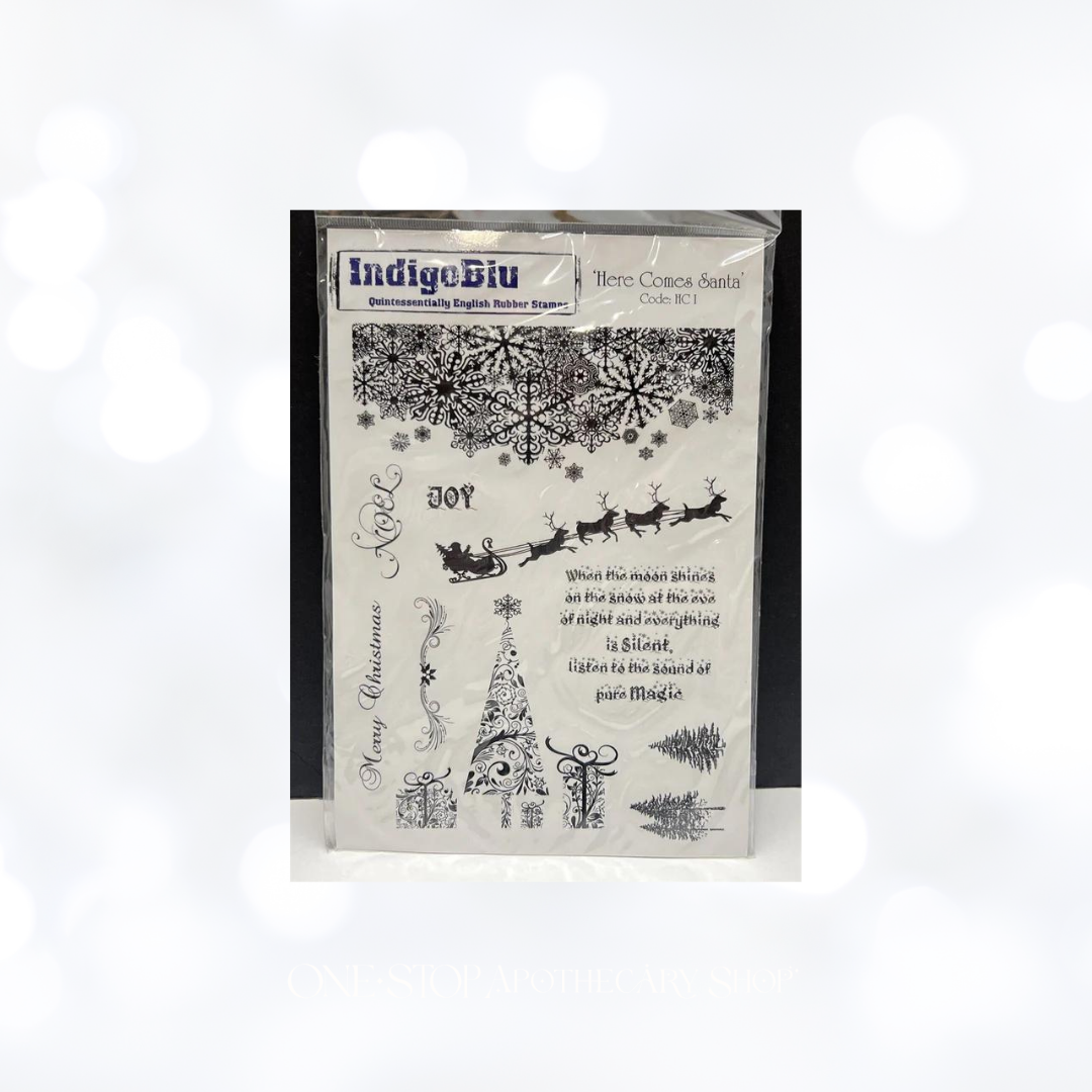 Indigoblu Indigo Blu HERE COMES SANTA Sleigh Tree Holiday Rubber Stamps Set