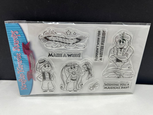 Kraftin Kimmie ALADDIN Genie Make a Wish 4x6 Rubber Stamps Set