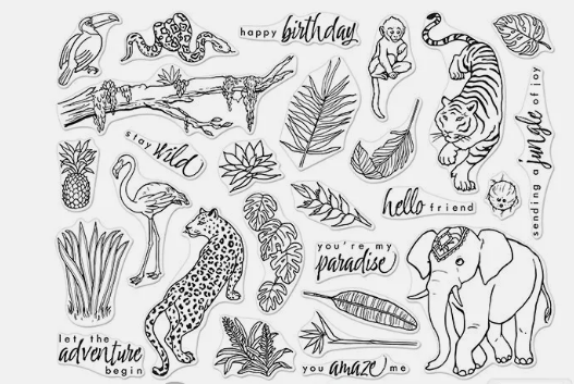 Hero Arts Monthly Kit JUNGLE ANIMALS June 2019 Rubber Stamps & Dies