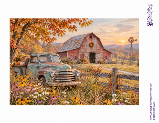HOMESTEAD HARVEST Fall Autumn Barn Rice Paper